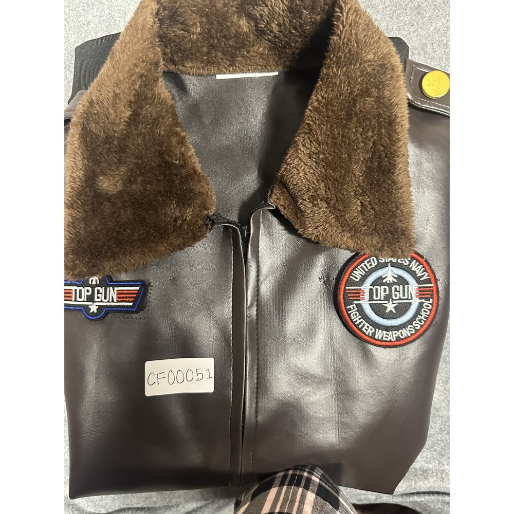 Top Gun Maverick Flight Bomber Jacket Large Brown Faux Leather Fur Collar